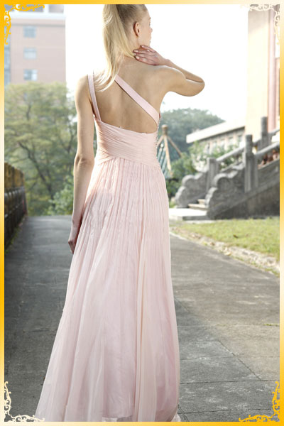 Chiffon lange gelegenheidsjurk - roze formele jurk
