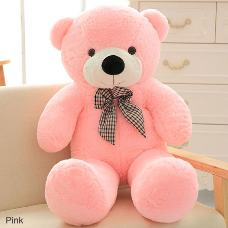 Grote teddybeer in de uitverkoop voor vriendin roze wit bruin paars met strikken