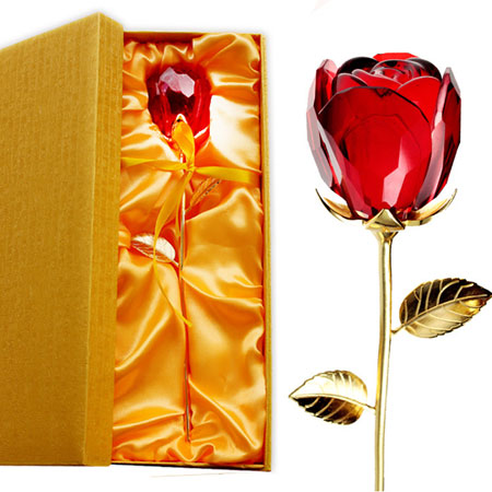 Gouden en kristallen roos voor je geliefde deze Valentijnsdag