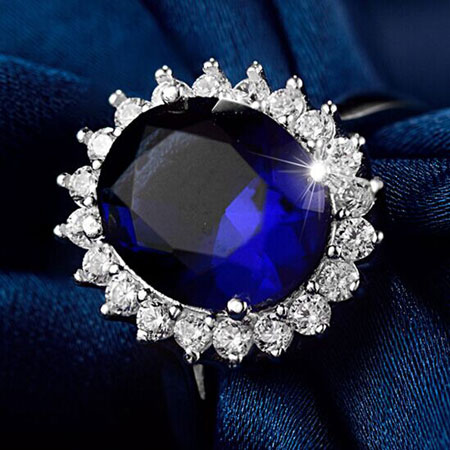 Donkerblauwe natuurlijke saffier zilveren verlovingsringen voor vrouwen