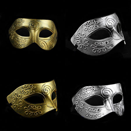 Srebrne i złote starożytne weneckie męskie maski na maskaradę - Kliknij na obrazek aby go zamknąć