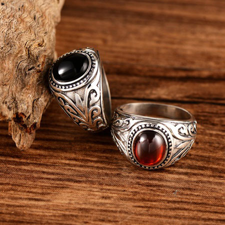 Oszałamiające owalne rubinowe antyczne pierścionki ze srebra wysokiej próby z kamieniem szlachetnym