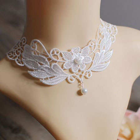 Ivory White Lace Collar Gothic Lolita Bridal Choker Naszyjnik na szelkach