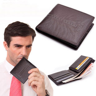 Brązowe skórzane portfele z przodu z dwiema kieszeniami dla mężczyzn - Kliknij na obrazek aby go zamknąć
