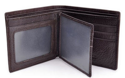Brązowe skórzane portfele z przodu z dwiema kieszeniami dla mężczyzn