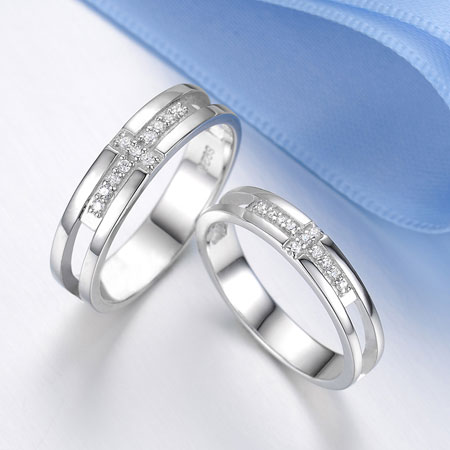 Conjunto de anéis de noivado para casamento Christian Silver Celtic Cross CZ