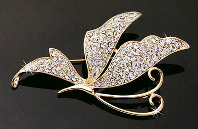 Broches de alfinete borboleta de cristal Swarovski de ouro e prata