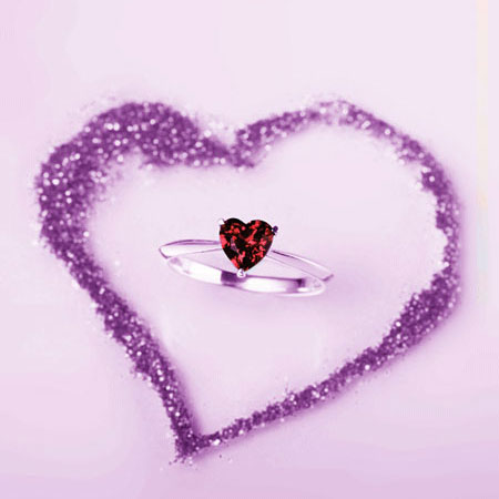 Anel de promessa do birthstone em forma de coração de prata 925 para mulheres