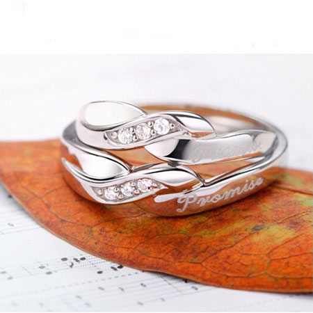 Amo anéis de promessa gravados em prata esterlina para casais