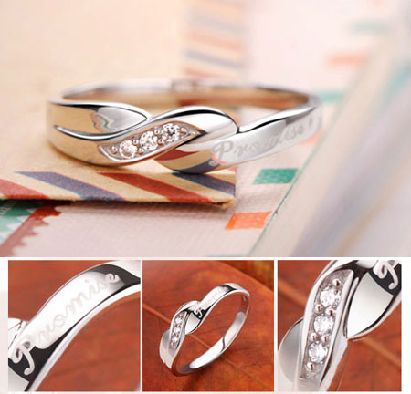 Amo anéis de promessa gravados em prata esterlina para casais