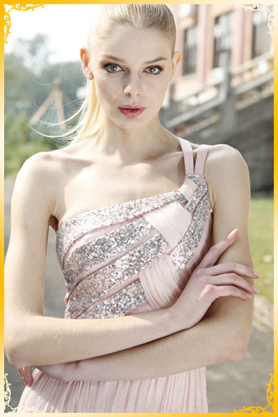 Шифоновое длинное платье для особых случаев - розовое вечернее платье