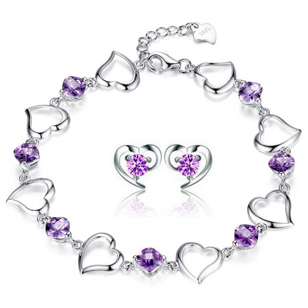 Браслет с натуральным аметистом Фиолетовые браслеты с камнем, рожденным в феврале - Кликните на картинке, чтобы закрыть