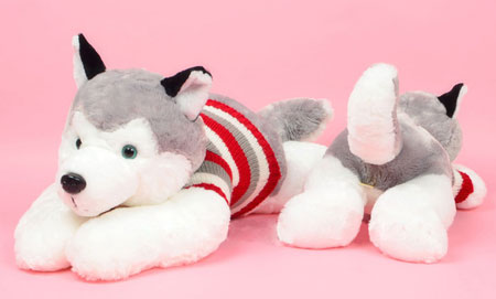 Большой бело-серый плюшевый щенок Мягкие игрушки Хаски Собаки