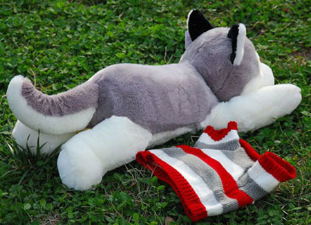 Большой бело-серый плюшевый щенок Мягкие игрушки Хаски Собаки